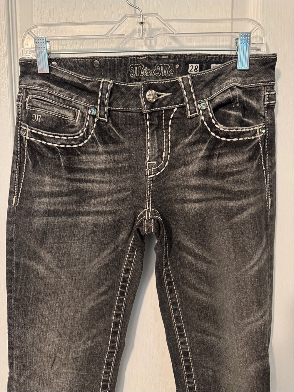 Miss Me Womens 28 Black Washed Boot Jeans with Contrast Stitching - Picture 2 of 13